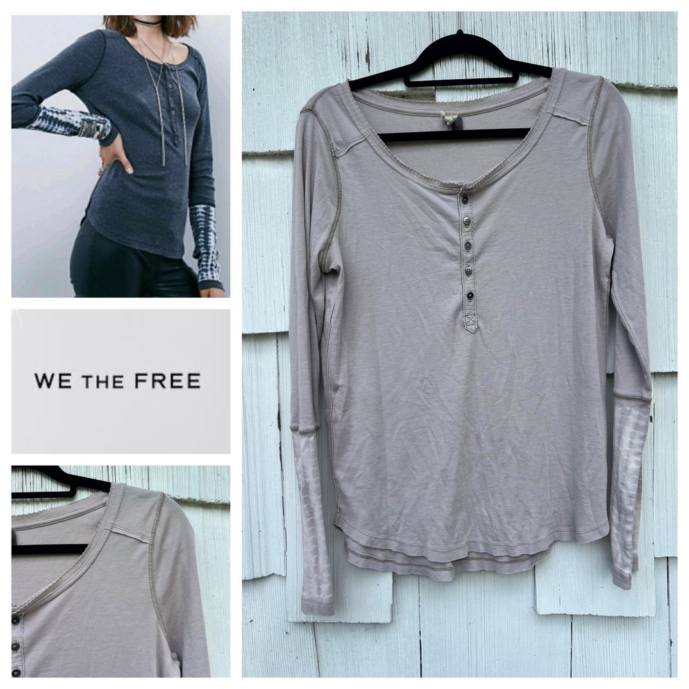 We The Free Free People Henley Top Mauve Long Sleeve Tie Dye Cuff Small OB482594